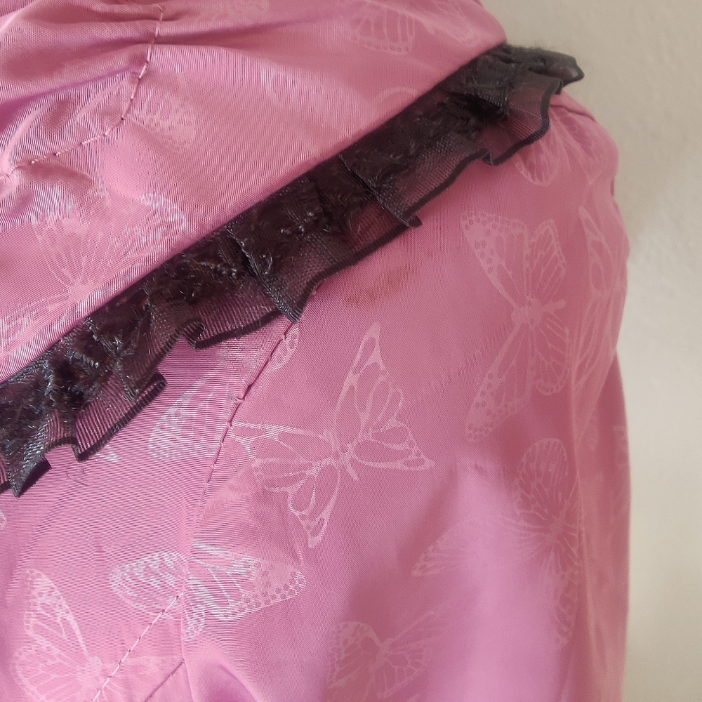 Pink Butterfly Pattern Ruffle Accent Winter Coat - Picture 9 of 16